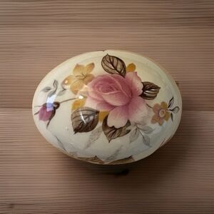 The Egg Lady Porcelain Hand Painted Pink Roses Hand Painted Decor Egg Vtg